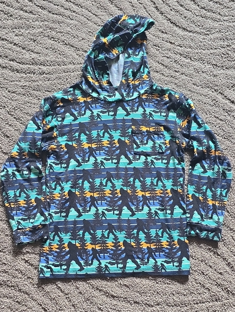 Bamboo lightweight Hooded Long-Sleeve Top in Teal, Navy & Yellow